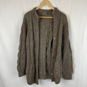 Rey Wear Vintage Wool Open Front Cable Knit Cardigan Decorative Buttons Size M